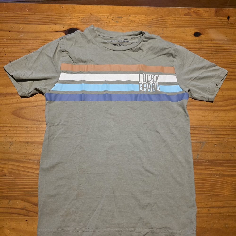Lucky Brand Kids Tee with Stripes - Tan, White, Blue, Brown